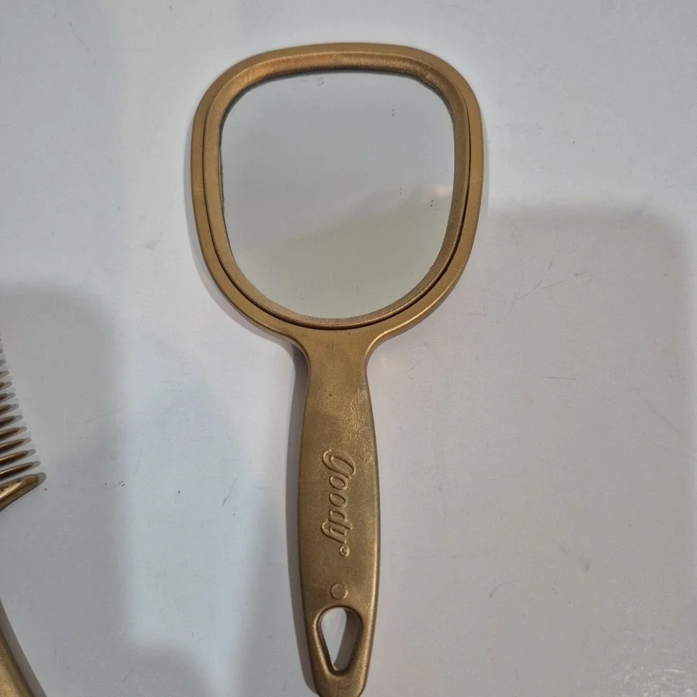 Gold Goody Brush, Comb, & Mirror. Finish is peeling/flaking off.